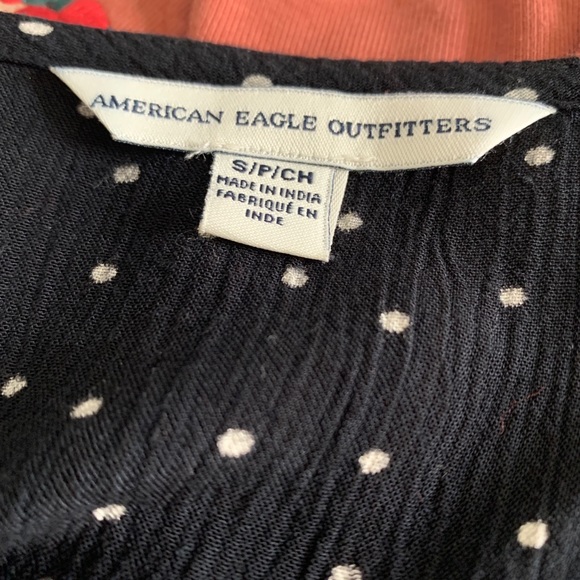 American Eagle Black Polka Dot Faux Wrap Dress - Picture 3 of 4